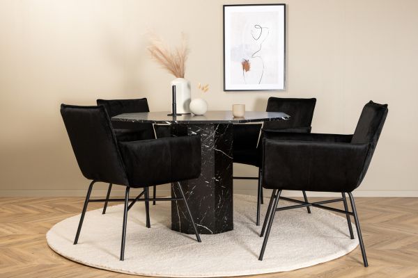 Imagine Marbs Round Dining Table - Black / Black Glass Marble+Petra Chair - Black / Black Velvet_4