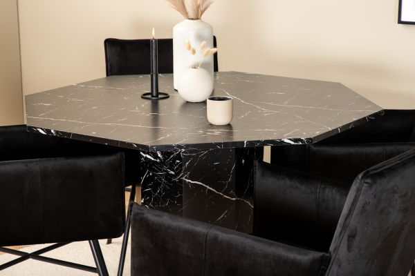 Imagine Marbs Round Dining Table - Black / Black Glass Marble+Petra Chair - Black / Black Velvet_4