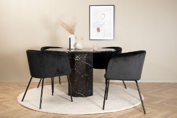 Imagine Marbs Round Dining Table - Black / Black Glass Marble+Berit Chair - Black / Black Velvet_4