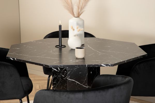 Imagine Marbs Round Dining Table - Black / Black Glass Marble+Berit Chair - Black / Black Velvet_4