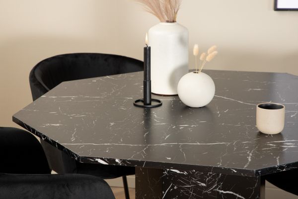 Imagine Marbs Round Dining Table - Black / Black Glass Marble+Berit Chair - Black / Black Velvet_4