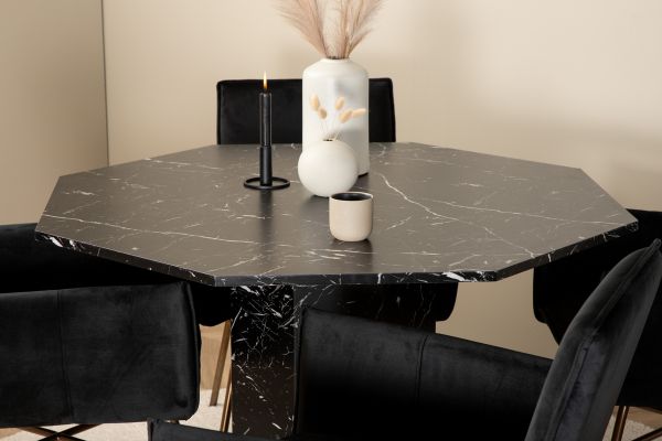 Imagine Marbs Round Dining Table - Black / Black Glass Marble+Petra Chair - Distressed Copper / Black Velvet_4