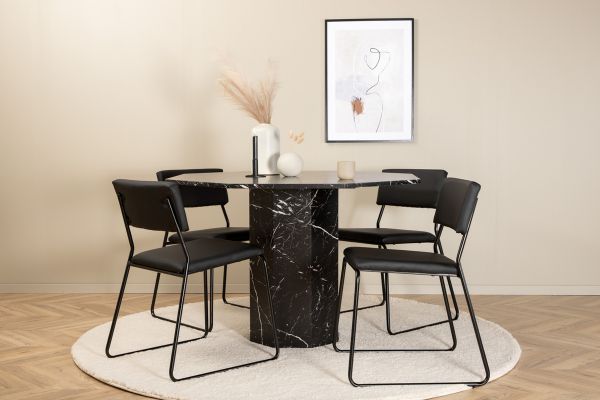 Imagine Marbs Round Dining Table - Black / Black Glass Marble+Kenth Chair - Black / Black PU_4