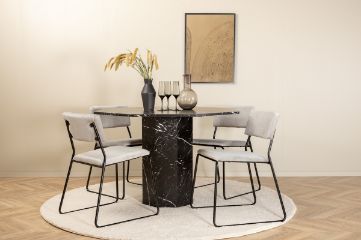 Imagine Marbs Round Dining Table - Black / Black Glass Marble+Kenth Chair - Black / Light Grey Velvet_4