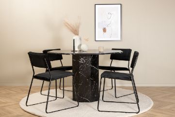 Imagine Marbs Round Dining Table - Black / Black Glass Marble+Kenth Chair - Black / Black Velvet_4