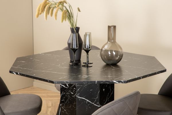 Imagine Marbs Round Dining Table - Black / Black Glass Marble+Velvet Stitches Chair - Black / Grey Micro Fibre_4