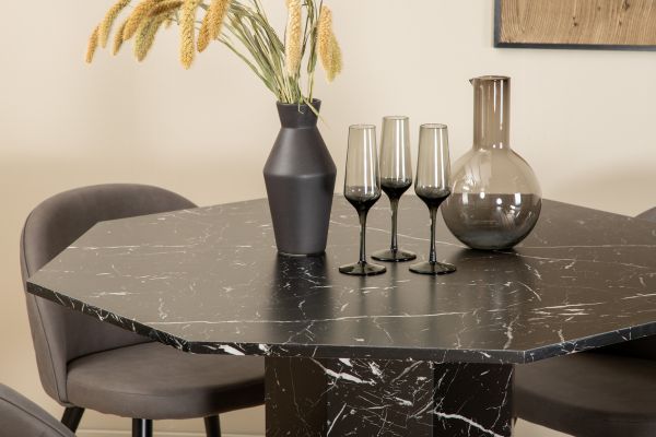 Imagine Marbs Round Dining Table - Black / Black Glass Marble+Velvet Stitches Chair - Black / Grey Micro Fibre_4