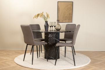 Imagine Marbs Round Dining Table - Black / Black Glass Marble+Windu Lyx Chair - Black / Grey Micro Fibre_4