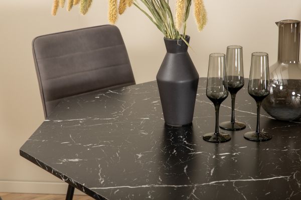 Imagine Marbs Round Dining Table - Black / Black Glass Marble+Windu Lyx Chair - Black / Grey Micro Fibre_4