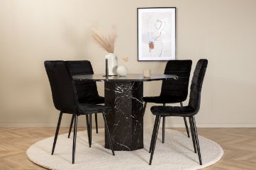 Imagine Marbs Round Dining Table - Black / Black Glass Marble+Windu Lyx Chair - Black / Black Velvet_4