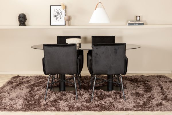 Imagine Pillan Oval Dining Table , Black Black Glass Marble+Petra Chair , Black Black Velvet_4