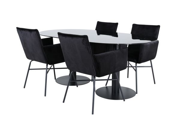 Imagine Pillan Oval Dining Table , Black Black Glass Marble+Petra Chair , Black Black Velvet_4