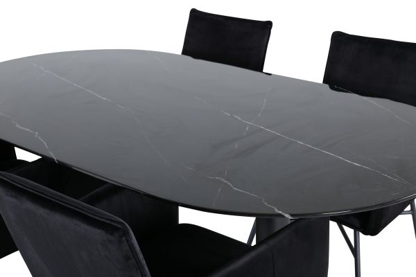 Imagine Pillan Oval Dining Table , Black Black Glass Marble+Petra Chair , Black Black Velvet_4