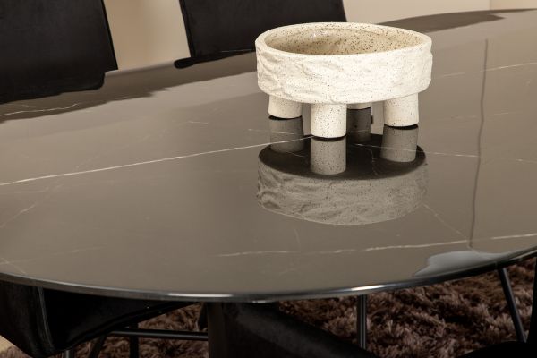 Imagine Pillan Oval Dining Table , Black Black Glass Marble+Petra Chair , Black Black Velvet_4