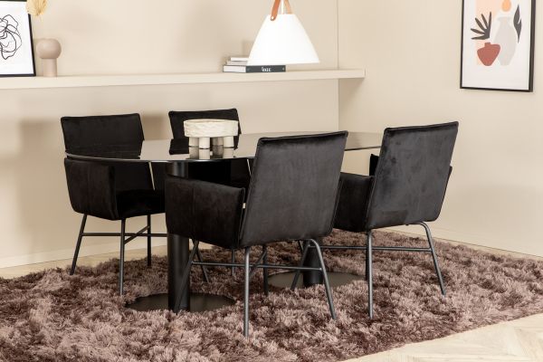 Imagine Pillan Oval Dining Table , Black Black Glass Marble+Petra Chair , Black Black Velvet_4