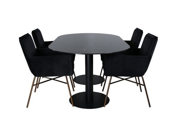 Imagine Pillan Oval Dining Table , Black Black Glass Marble+Petra Chair , Distressed Copper Black Velvet_4