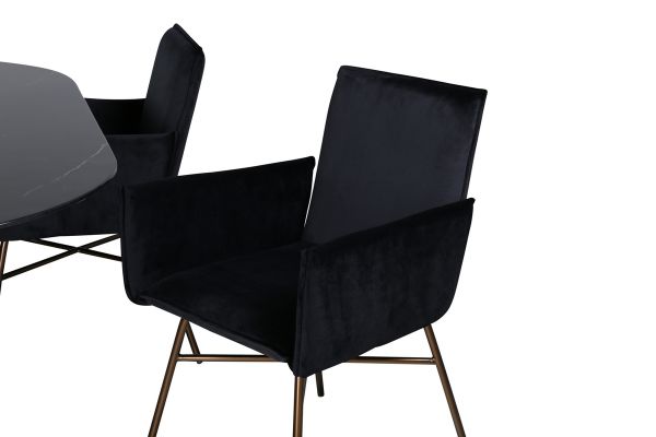 Imagine Pillan Oval Dining Table , Black Black Glass Marble+Petra Chair , Distressed Copper Black Velvet_4