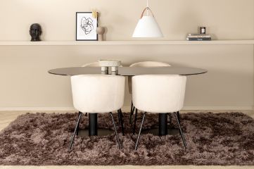 Imagine Pillan Oval Dining Table , Black Black Glass Marble+Berit Chair , Black Beige Velvet_4