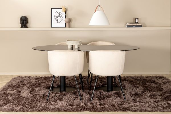 Imagine Pillan Oval Dining Table , Black Black Glass Marble+Berit Chair , Black Beige Velvet_4