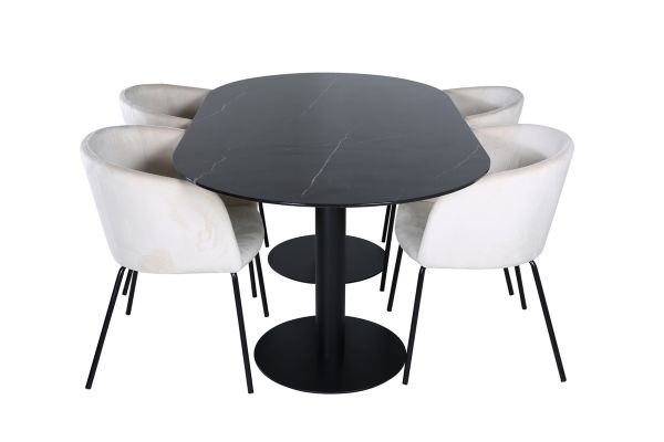 Imagine Pillan Oval Dining Table , Black Black Glass Marble+Berit Chair , Black Beige Velvet_4