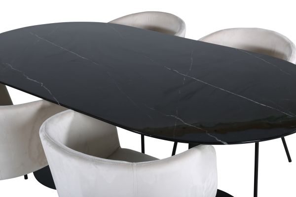 Imagine Pillan Oval Dining Table , Black Black Glass Marble+Berit Chair , Black Beige Velvet_4