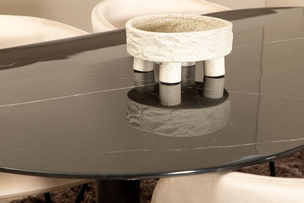 Imagine Pillan Oval Dining Table , Black Black Glass Marble+Berit Chair , Black Beige Velvet_4