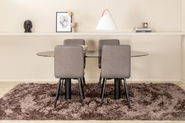 Imagine Pillan Oval Dining Table , Black Black Glass Marble+Windu Lyx Chair , Black Grey Micro Fibre_4