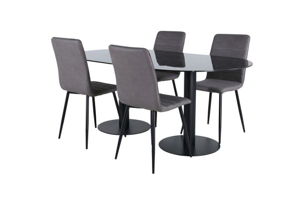 Imagine Pillan Oval Dining Table , Black Black Glass Marble+Windu Lyx Chair , Black Grey Micro Fibre_4