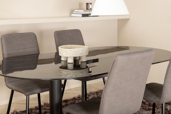 Imagine Pillan Oval Dining Table , Black Black Glass Marble+Windu Lyx Chair , Black Grey Micro Fibre_4