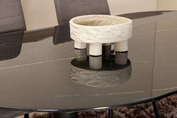 Imagine Pillan Oval Dining Table , Black Black Glass Marble+Windu Lyx Chair , Black Grey Micro Fibre_4