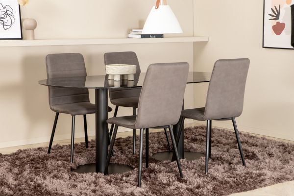 Imagine Pillan Oval Dining Table , Black Black Glass Marble+Windu Lyx Chair , Black Grey Micro Fibre_4