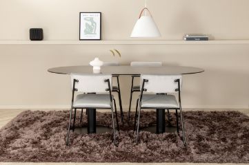 Imagine Pillan Oval Dining Table , Black Black Glass Marble+Kenth Chair , Black Light Grey Velvet_4