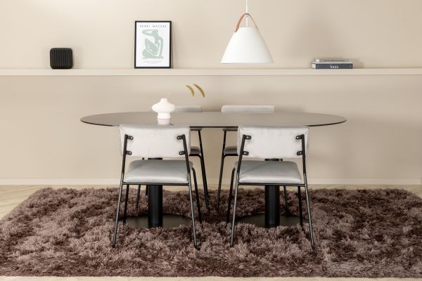 Imagine Pillan Oval Dining Table , Black Black Glass Marble+Kenth Chair , Black Light Grey Velvet_4