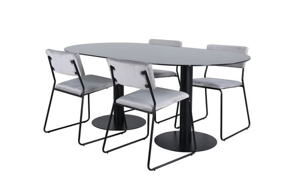 Imagine Pillan Oval Dining Table , Black Black Glass Marble+Kenth Chair , Black Light Grey Velvet_4