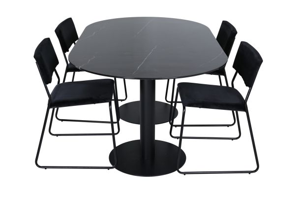 Imagine Pillan Oval Dining Table , Black Black Glass Marble+Kenth Chair , Black Black Velvet_4