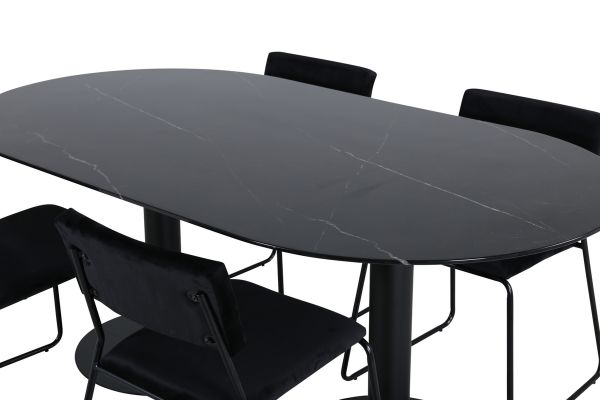 Imagine Pillan Oval Dining Table , Black Black Glass Marble+Kenth Chair , Black Black Velvet_4