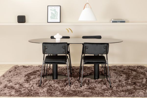 Imagine Pillan Oval Dining Table , Black Black Glass Marble+Kenth Chair , Black Black Velvet_4