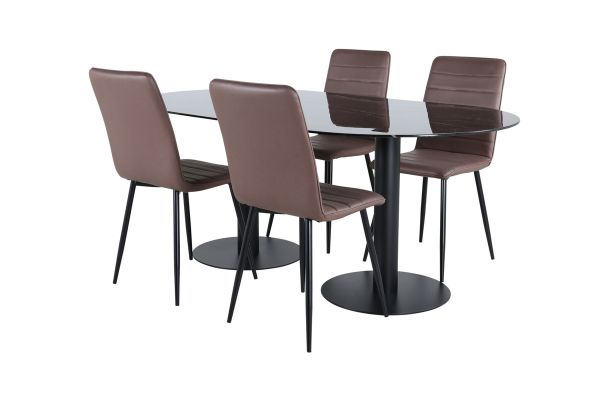 Imagine Pillan Oval Dining Table , Black Black Glass Marble+Windu Lyx Chair , Black Brown Micro Fibre_4