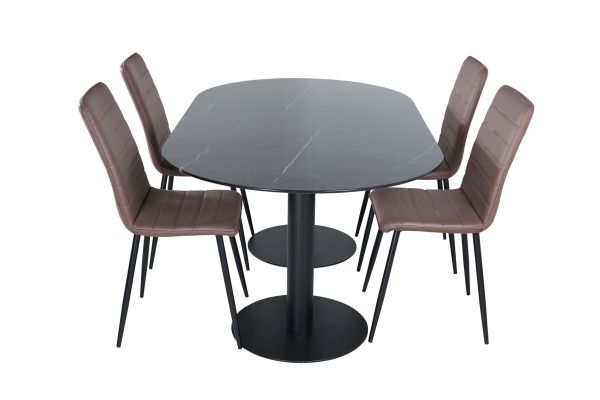 Imagine Pillan Oval Dining Table , Black Black Glass Marble+Windu Lyx Chair , Black Brown Micro Fibre_4