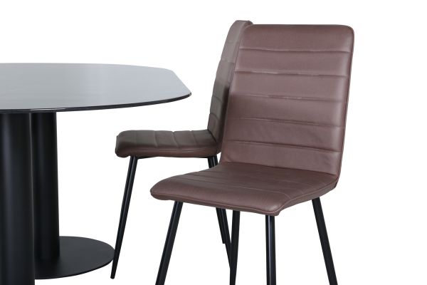 Imagine Pillan Oval Dining Table , Black Black Glass Marble+Windu Lyx Chair , Black Brown Micro Fibre_4