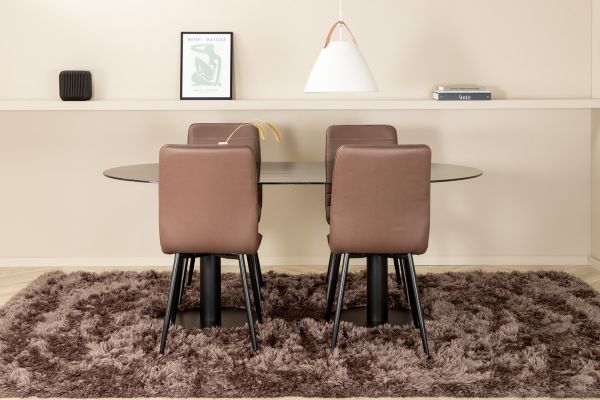 Imagine Pillan Oval Dining Table , Black Black Glass Marble+Windu Lyx Chair , Black Brown Micro Fibre_4