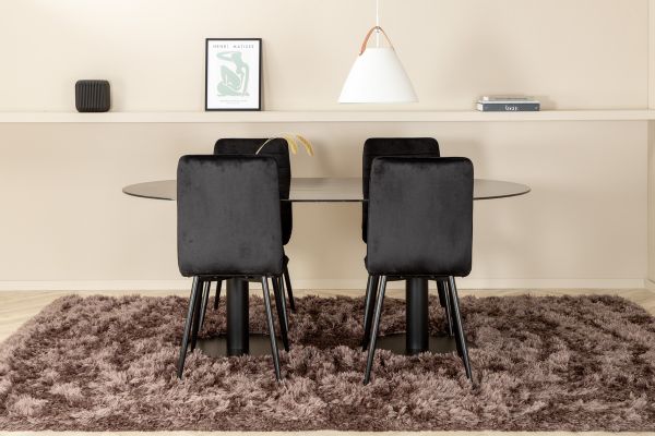 Imagine Pillan Oval Dining Table - Black / Black Glass Marble+Windu Lyx Chair - Black / Black Velvet_4