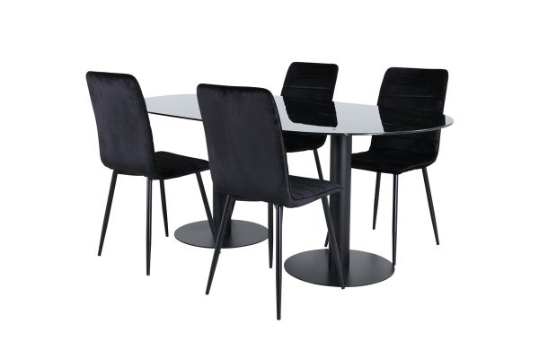 Imagine Pillan Oval Dining Table - Black / Black Glass Marble+Windu Lyx Chair - Black / Black Velvet_4