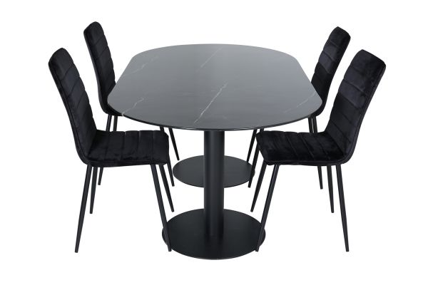 Imagine Pillan Oval Dining Table - Black / Black Glass Marble+Windu Lyx Chair - Black / Black Velvet_4