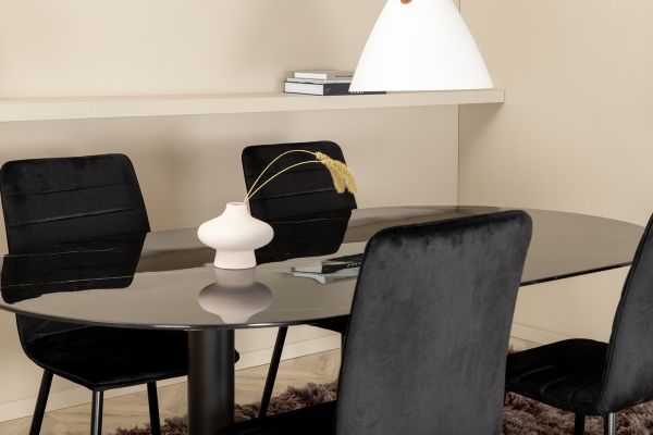 Imagine Pillan Oval Dining Table - Black / Black Glass Marble+Windu Lyx Chair - Black / Black Velvet_4