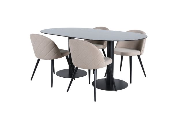 Imagine Pillan Oval Dining Table - Black / Black Glass Marble+Velvet Stitches Chair - Black / Beige Fabric (Polyester linen )_4