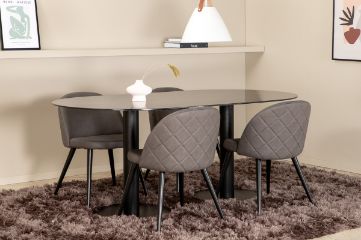 Imagine Pillan Oval Dining Table - Black / Black Glass Marble+Velvet Stitches Chair - Black / Grey Micro Fibre_4