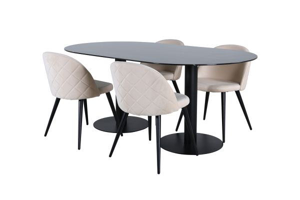 Imagine Pillan Oval Dining Table - Black / Black Glass Marble+Velvet Stitches Chair - Black / Beige Velvet_4