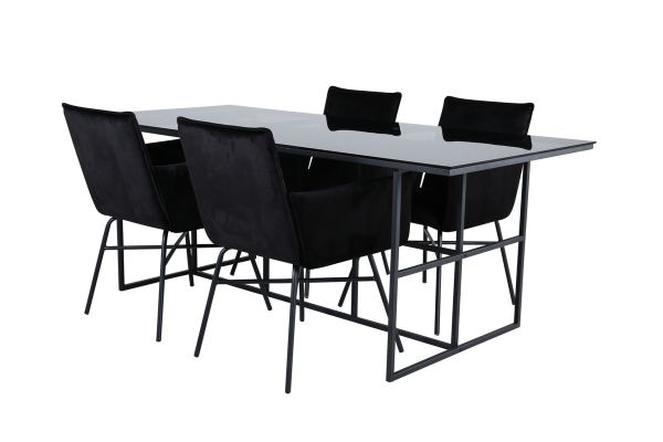 Imagine Leif Dining Table - Black / Black smoked smoked Glass+Petra Chair - Black / Black Velvet_4