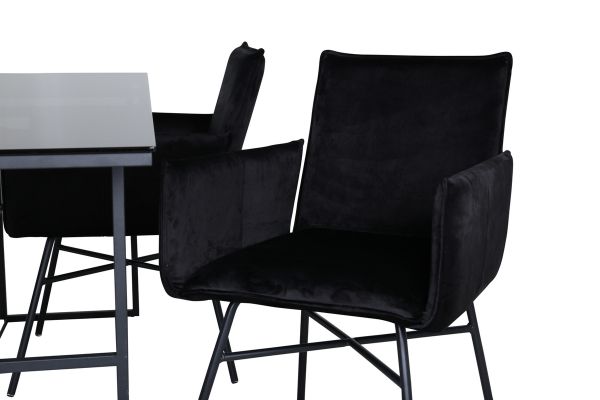 Imagine Leif Dining Table - Black / Black smoked smoked Glass+Petra Chair - Black / Black Velvet_4